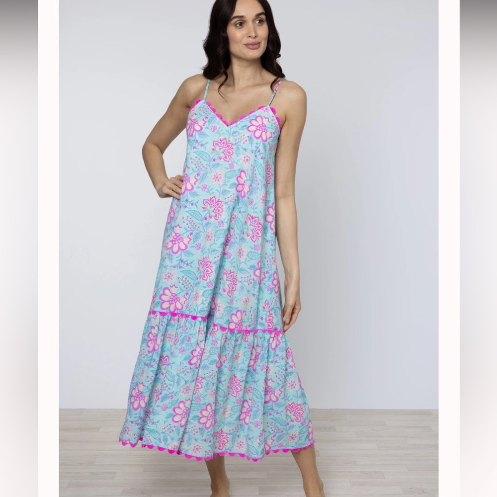 Juliet Dunn Blue and Pink Floral Midi Dress sz 1/S NWot
